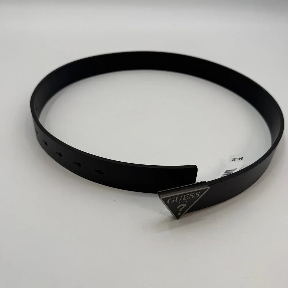 Guess Mens Size Small Belt Black New Triangle Logo Plaque